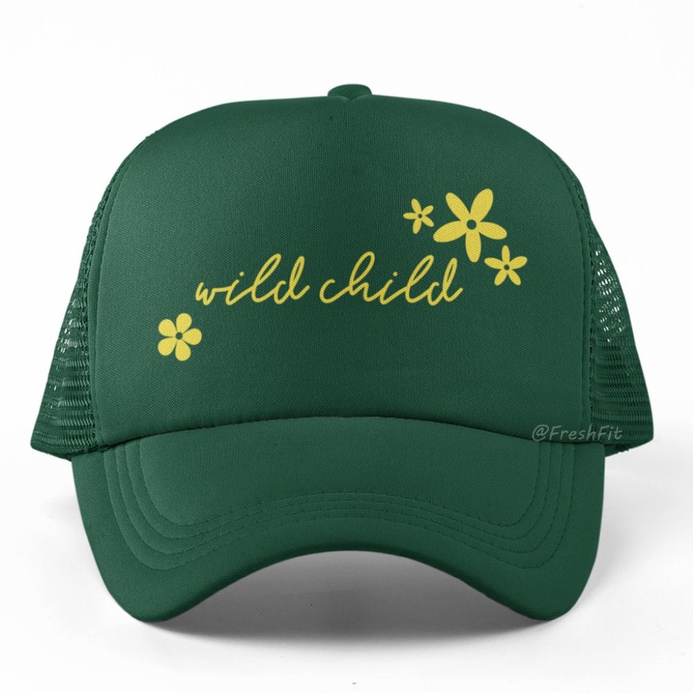 🆕Wild Child Foam Trucker Hat Mesh Snapback Cap Dark Green